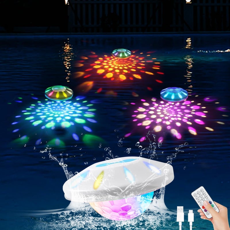 BOXPSII Rechargeable Floating Pool Lights, Pool Lights with 6 Dynamic Lighting, IP68 Waterproof Pool Light RGB Upper and Lower Color Changing LED Pool Light for Pools, Party, Fountains 1PACK - Image 1